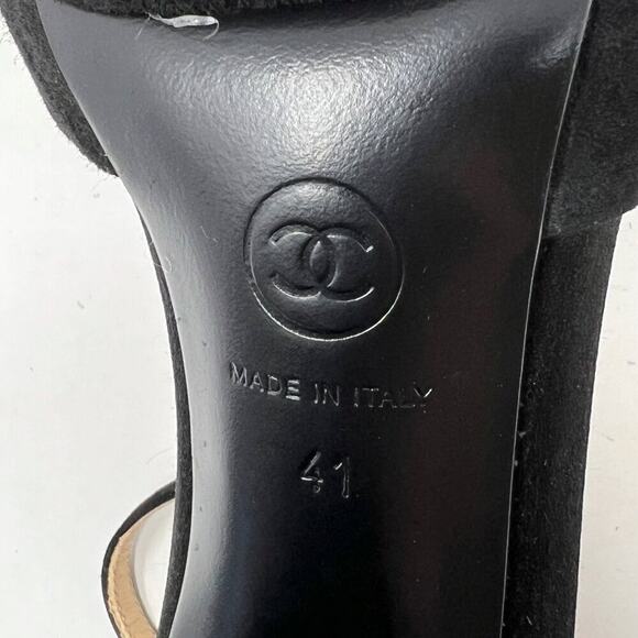 Chanel Cap‑Toe Logo Suede Mary Jane Pumps Black Size EU 41/ US 10.5-11 - Picture 8 of 11